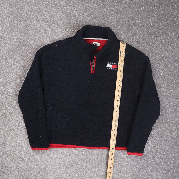 Womens Tommy Hilfiger Jeans High Pile Logo Small Blue Long Sleeve 1/4 Zip Jacket - Picture 3 of 10